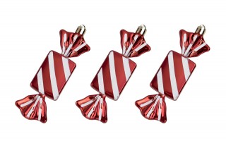 Komplet 3 bombek plastikowych Cukierek czerwono-biały 8528