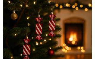 Komplet 3 bombek plastikowych Cukierek czerwono-biały 8528