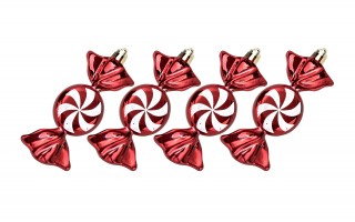 Komplet 4 bombek plastikowych Cukierek czerwono-biały 8532