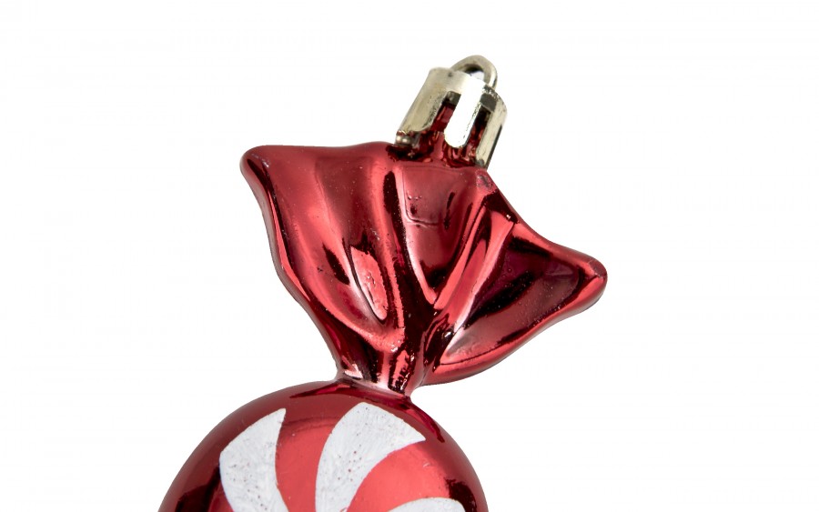 Komplet 4 bombek plastikowych Cukierek czerwono-biały 8532