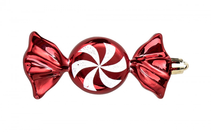 Komplet 4 bombek plastikowych Cukierek czerwono-biały 8532