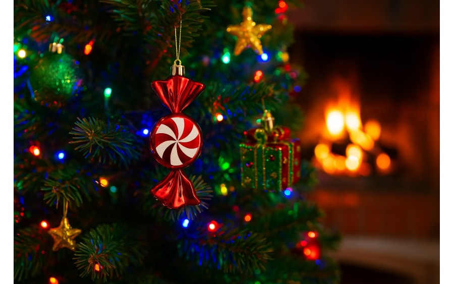 Komplet 4 bombek plastikowych Cukierek czerwono-biały 8532