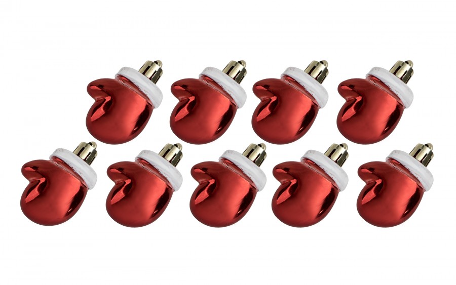 Komplet 9 bombek plastikowych 4,5 cm Rękawica czerwona 8525