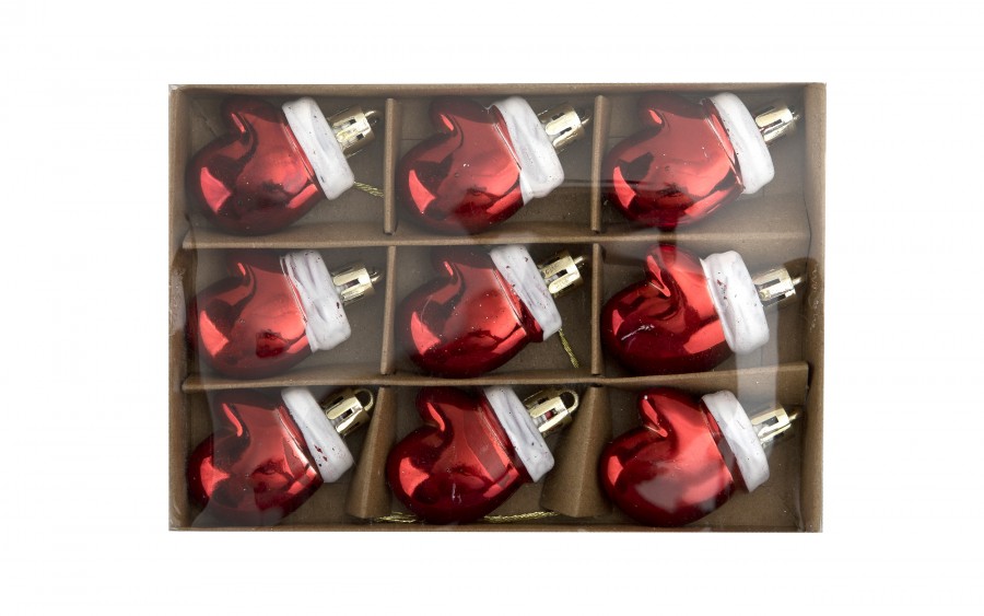 Komplet 9 bombek plastikowych 4,5 cm Rękawica czerwona 8525