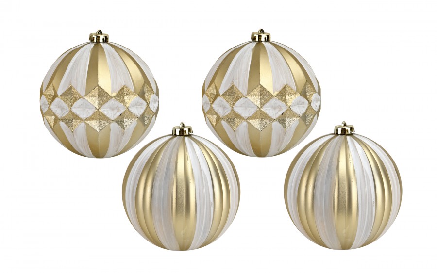 Komplet 4 bombek plastikowych 15 cm złoty-biały 8518