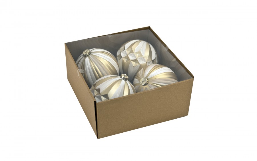 Komplet 4 bombek plastikowych 15 cm złoty-biały 8518
