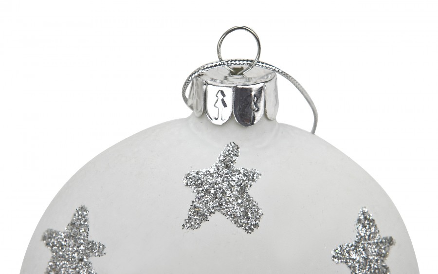 Komplet 4 bombek szklanych 8 cm biały-złoty 8450