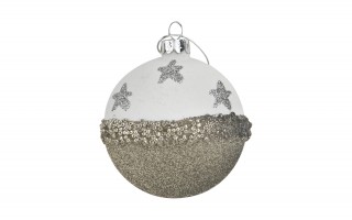 Komplet 4 bombek szklanych 8 cm biały-złoty 8450