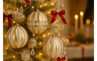 Komplet 4 bombek plastikowych 15 cm złoty-biały 8518