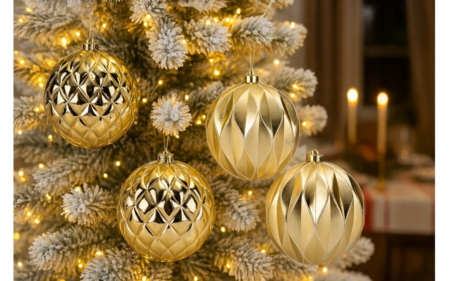 Komplet 4 bombek plastikowych 15 cm złoty 8520