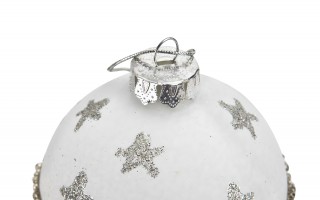 Komplet 4 bombek szklanych 8 cm biały-złoty 8448