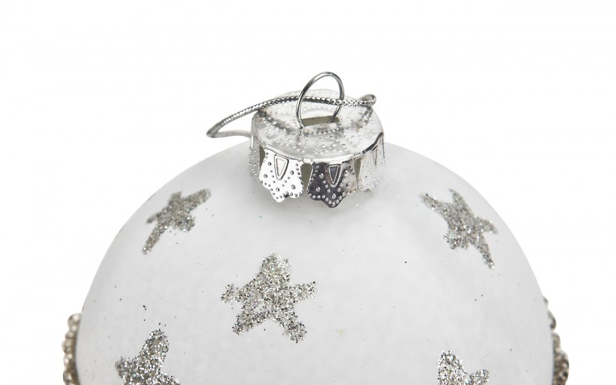 Komplet 4 bombek szklanych 8 cm biały-złoty 8448