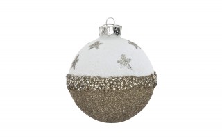 Komplet 4 bombek szklanych 8 cm biały-złoty 8448