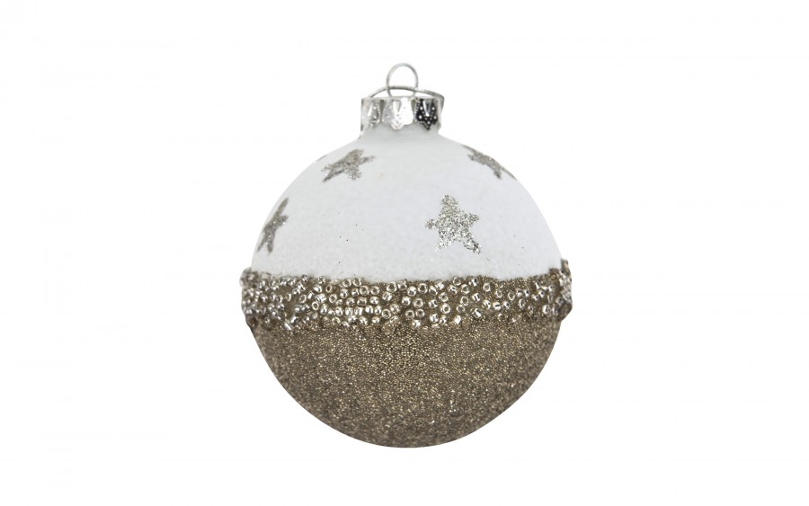 Komplet 4 bombek szklanych 8 cm biały-złoty 8448