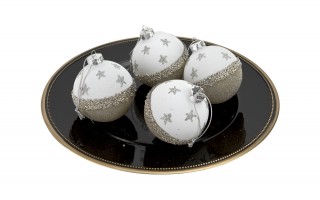Komplet 4 bombek szklanych 8 cm biały-złoty 8448