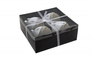 Komplet 4 bombek szklanych 8 cm biały-złoty 8448