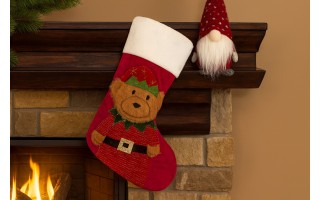 Świąteczna skarpeta na prezenty Miś 8958 welurowa