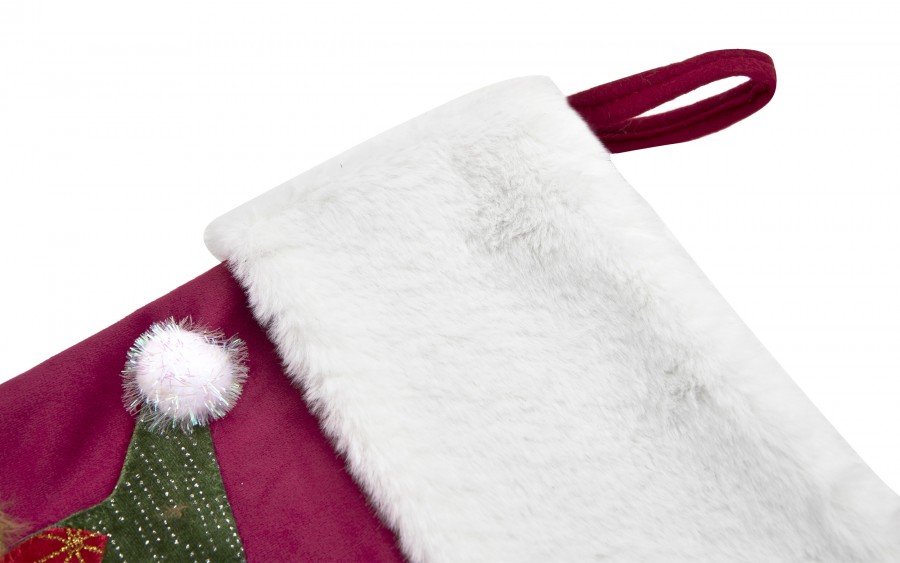 Świąteczna skarpeta na prezenty Miś 8958 welurowa