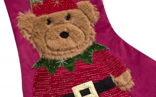 Świąteczna skarpeta na prezenty Miś 8958 welurowa