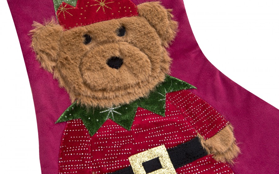Świąteczna skarpeta na prezenty Miś 8958 welurowa