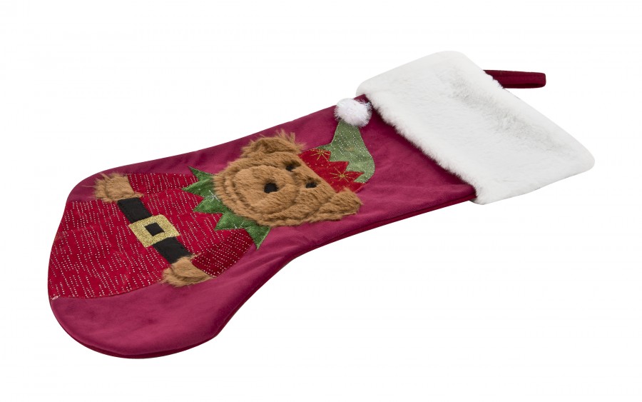 Świąteczna skarpeta na prezenty Miś 8958 welurowa