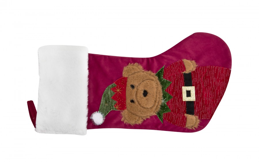 Świąteczna skarpeta na prezenty Miś 8958 welurowa