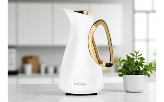 Termos z wkładem szklanym 1L ALESSIA biało-złoty 1043