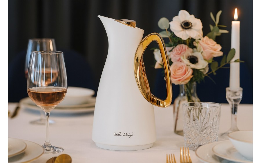 Termos z wkładem szklanym 1L ALESSIA biało-złoty 1043