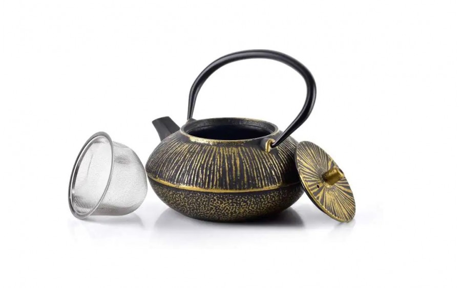 Żeliwny imbryk z zaparzaczem 0,8 L Alor czarno-złoty