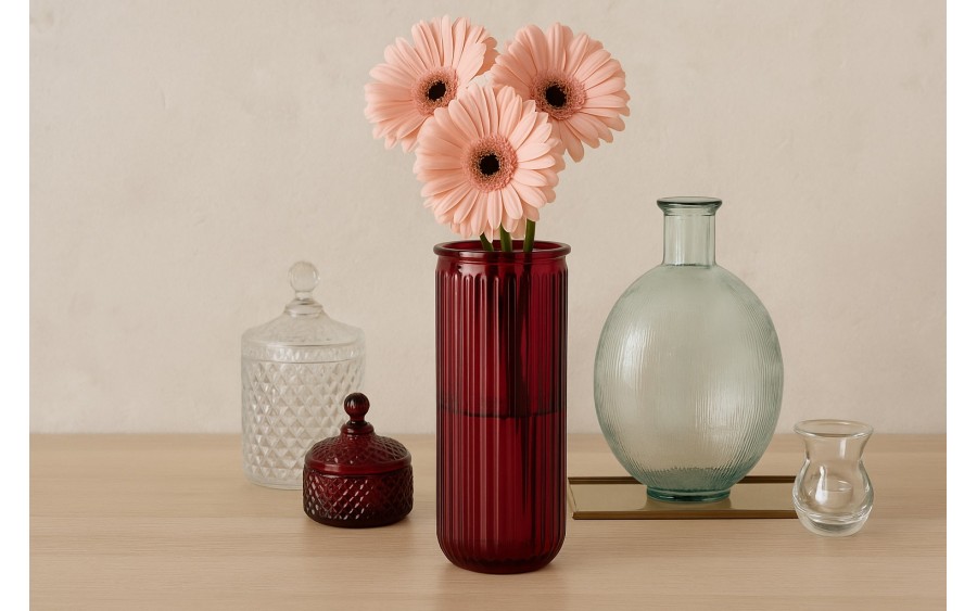 Wazon szklany 28 cm Stripe czerwony San Miguel recykling