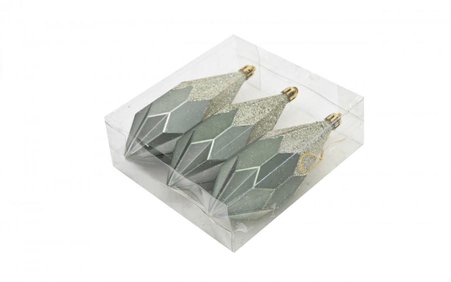 Komplet 3 bombek plastikowych Diamenty 13,5 cm zieleń 3524