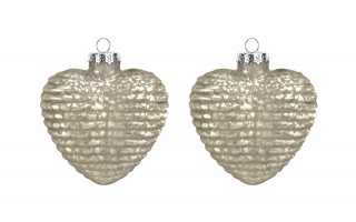 Komplet 2 bombek szklanych 8 cm Serca szampan