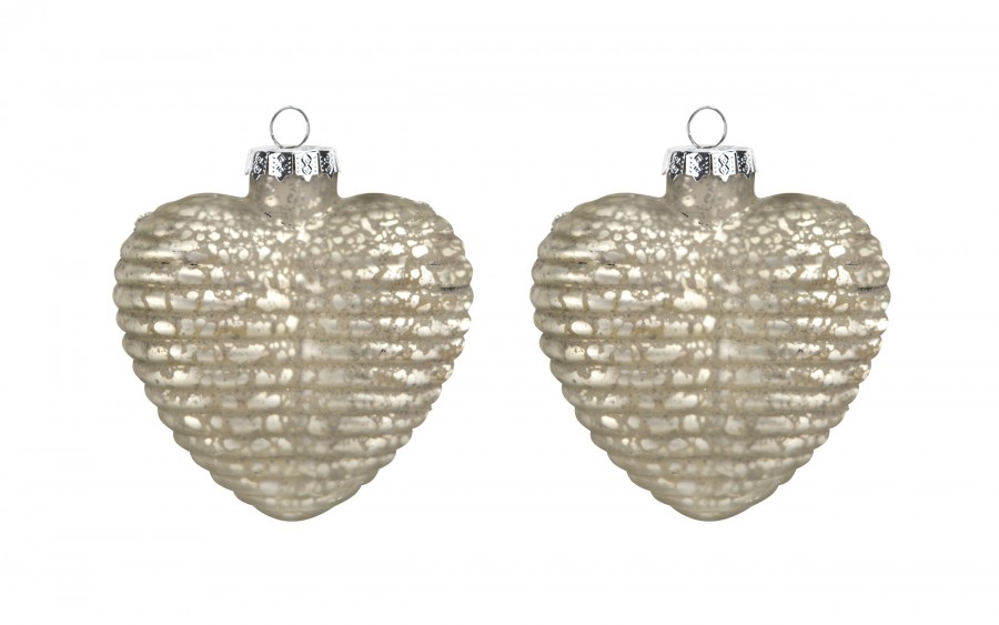 Komplet 2 bombek szklanych 8 cm Serca szampan