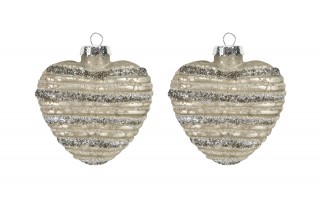 Komplet 2 bombek szklanych 8 cm Serca szampan