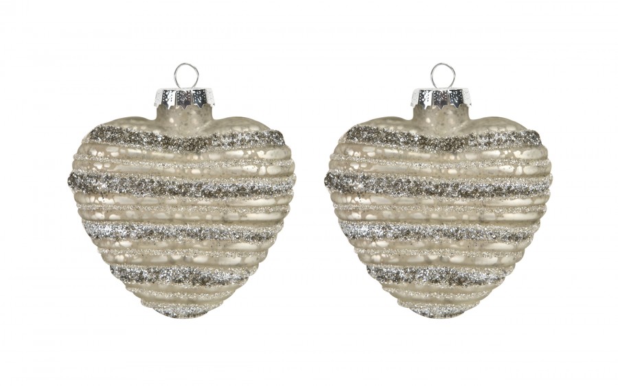 Komplet 2 bombek szklanych 8 cm Serca szampan