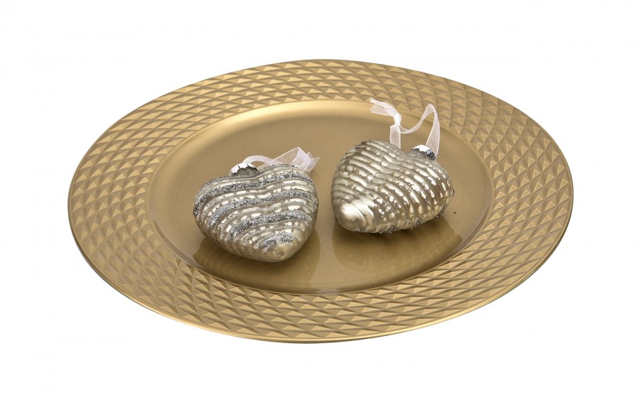 Komplet 2 bombek szklanych 8 cm Serca szampan