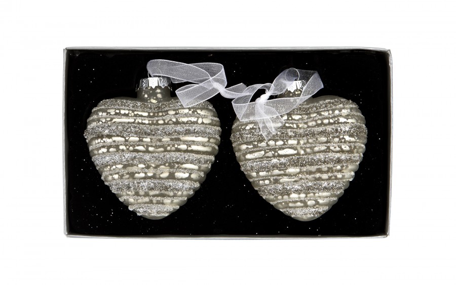 Komplet 2 bombek szklanych 8 cm Serca szampan