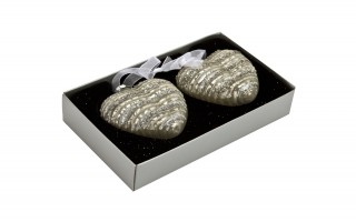 Komplet 2 bombek szklanych 8 cm Serca szampan