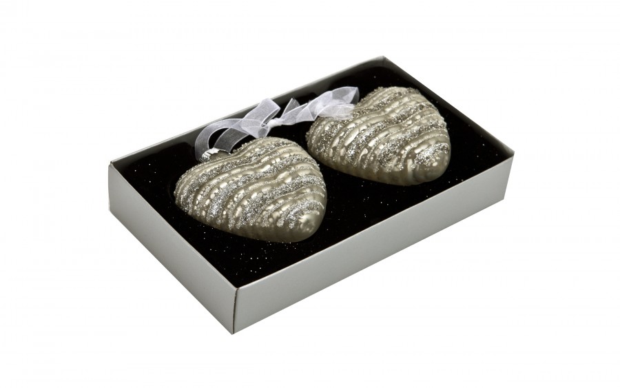 Komplet 2 bombek szklanych 8 cm Serca szampan