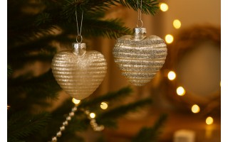 Komplet 2 bombek szklanych 8 cm Serca szampan