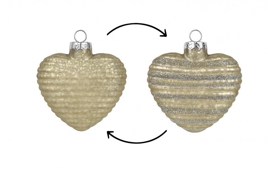 Komplet 2 bombek szklanych 8 cm Serca szampan