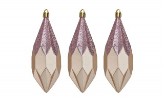 Komplet 3 bombek plastikowych Diamenty 13,5 cm róż 3263