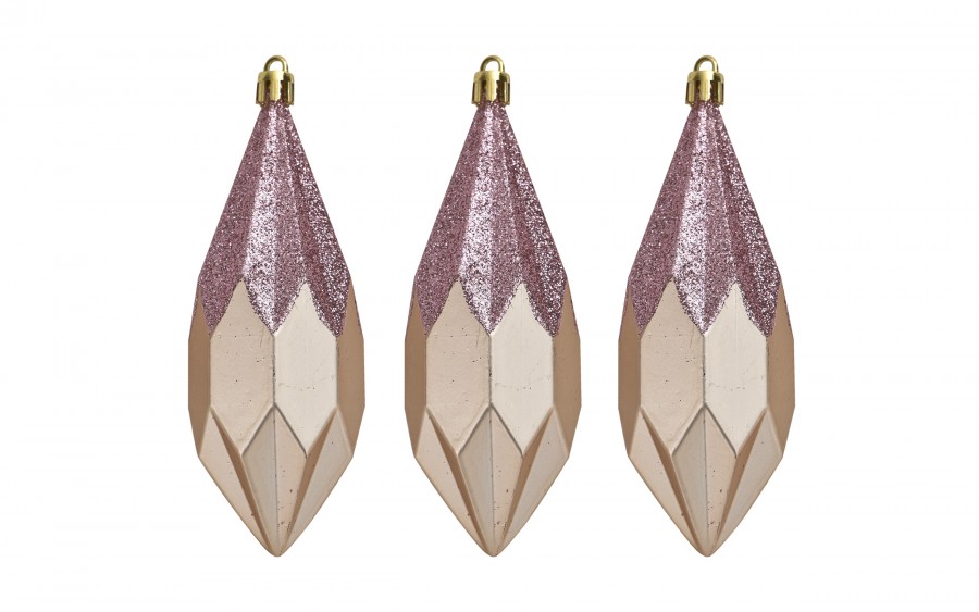 Komplet 3 bombek plastikowych Diamenty 13,5 cm róż 3263