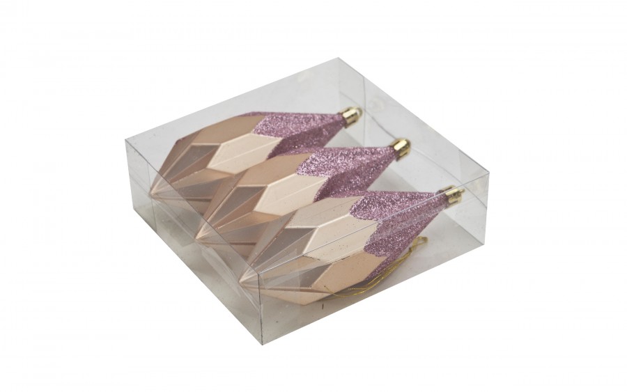 Komplet 3 bombek plastikowych Diamenty 13,5 cm róż 3263