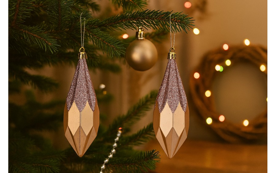 Komplet 3 bombek plastikowych Diamenty 13,5 cm róż 3263