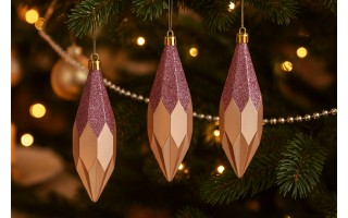 Komplet 3 bombek plastikowych Diamenty 13,5 cm róż 3263