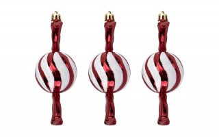 Komplet 3 bombek plastikowych Cukierek czerwono-biały 9024