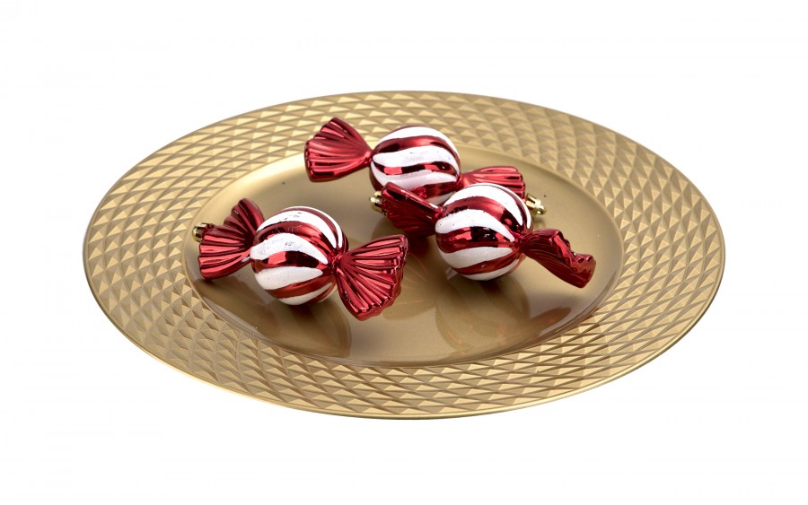 Komplet 3 bombek plastikowych Cukierek czerwono-biały 9024