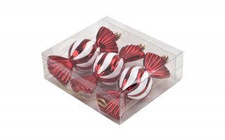 Komplet 3 bombek plastikowych Cukierek czerwono-biały 9024