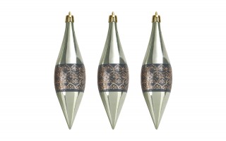 Komplet 9 bombek plastikowych 15 cm Sople zielono-szampańskie